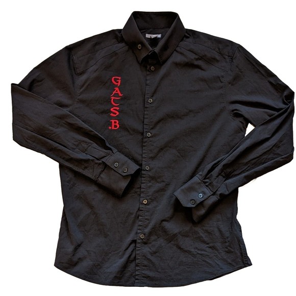 H&M Mens Large Shirt Black GATS.B Jack Sparrow Skeleton Hustla Blinged Back Hit! - Picture 3 of 8